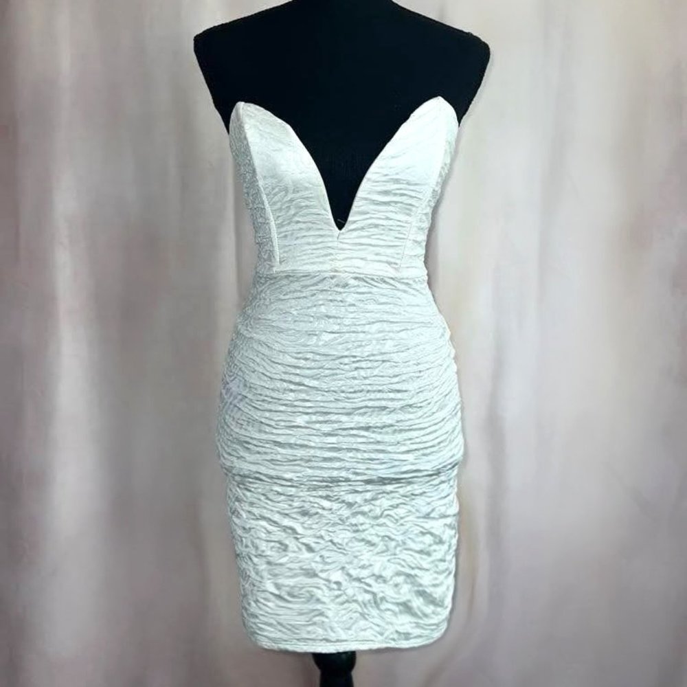 White bodycon strapless midi dress